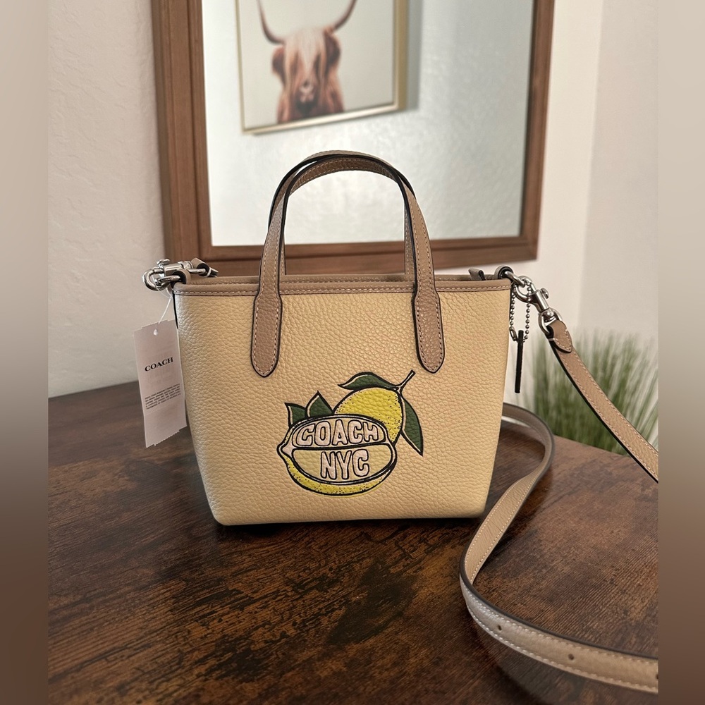 NWT! Coach mini city tote with lemon graphic crossbody strap